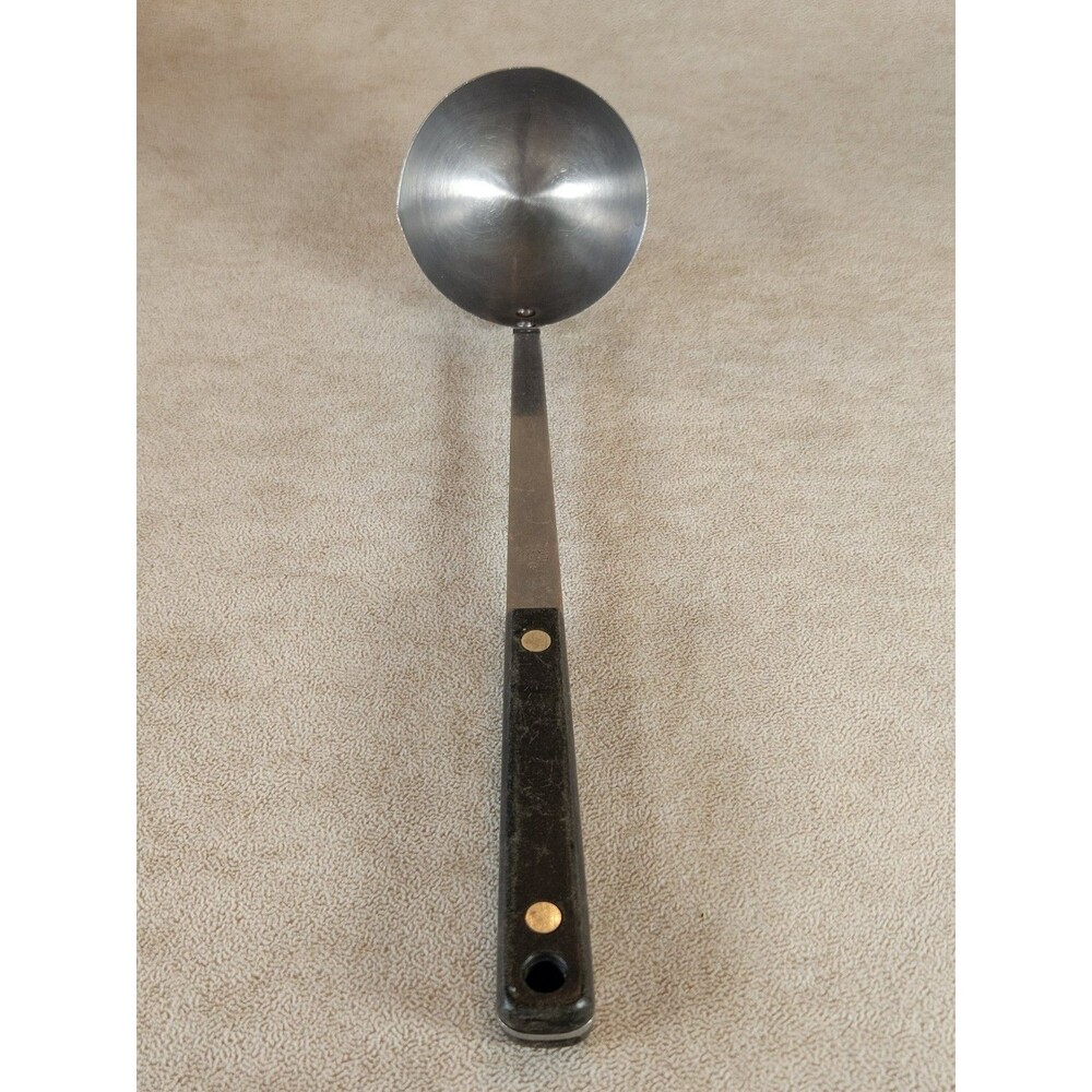 Vintage Flint Arrowhead Ladle Stainless Steel Riveted Black Composite Handle USA
